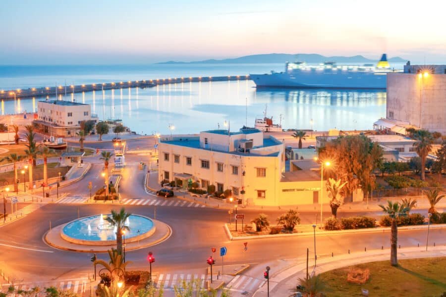 Greek Ports - Heraklion. Sea port at sunrise.