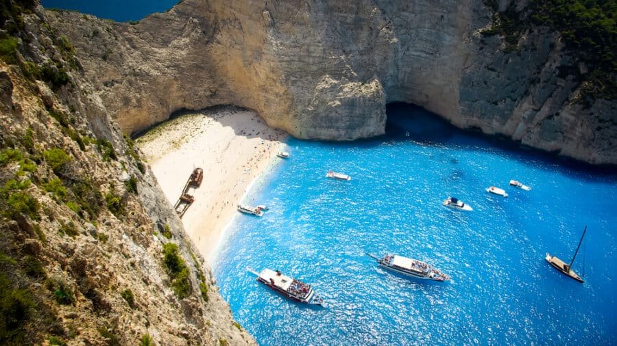 The best sandy beach in Greece - Navagio Beach - Shipwreck Beach, Zakynthos Island, Greece